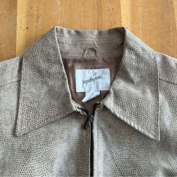 Vintage Tan Crocodile Pattern Leather Coat Jacqueline Ferrar Beige Animal Print - Picture 9 of 14